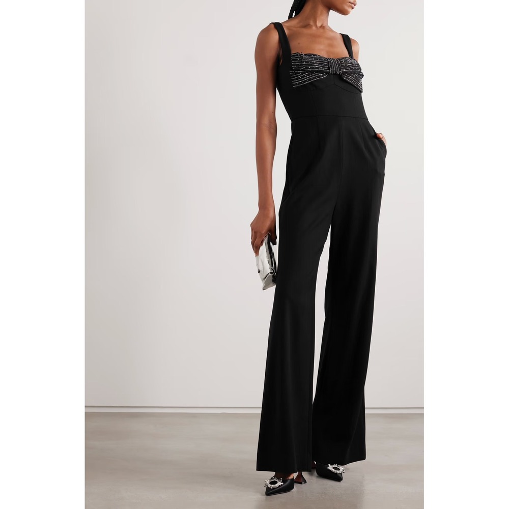 NWT Saloni Rachel Embellished Bow Jumpsuit‎ in Black 8 Beaded Sparkly Chic Sexy